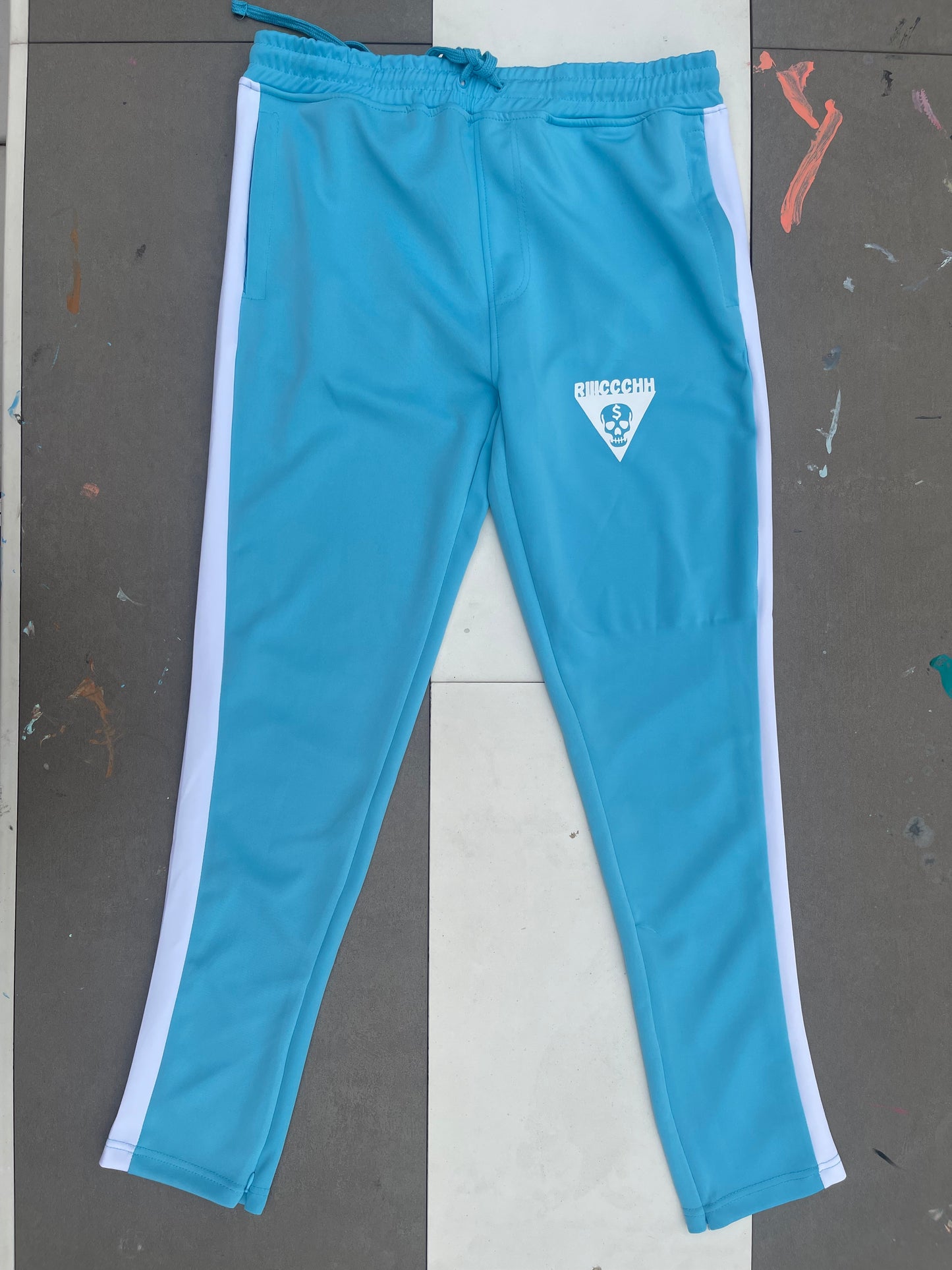 Turquoise RIIICCCHH Skull Track Pants